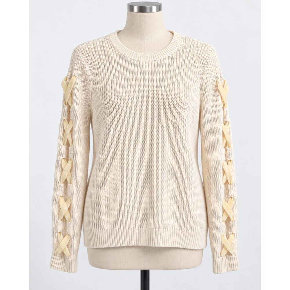 Lauren Ralph Lauren Cream Velvet Lace Up Sleeve Sweater Fall Cardigan Size S